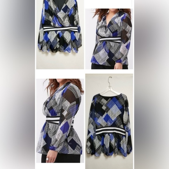 Lane Bryant Black Blue White Abstract Design
Blouse Top Size 14/16 - Picture 4 of 4